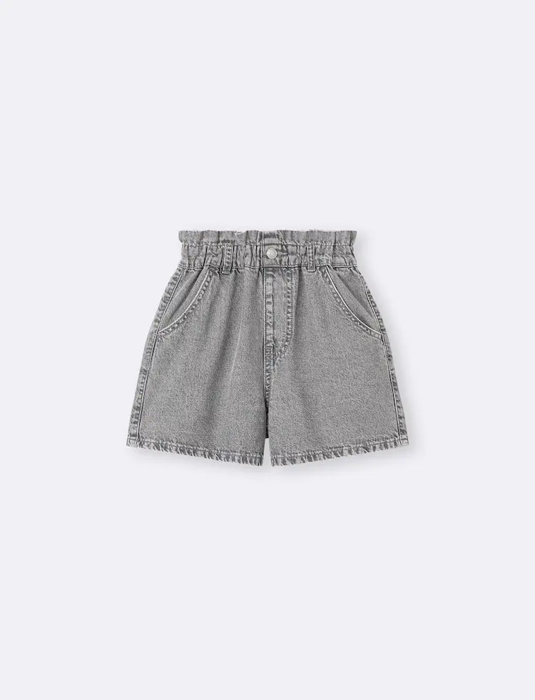 ペーパーバッグウエストデニムショートパンツ